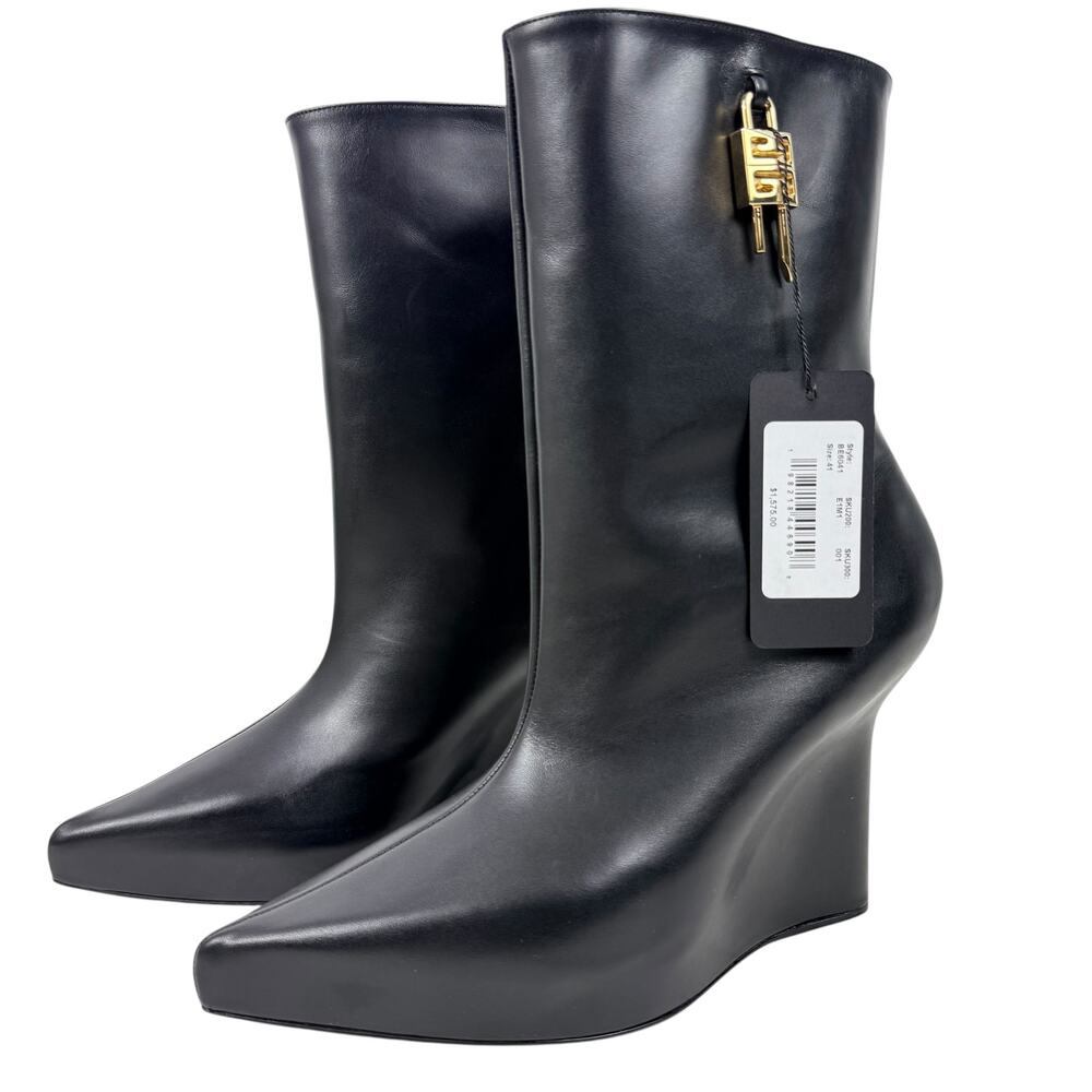 New Givenchy Shark Lock Wedge Platform Ankle Boots Black Size 41 - Picture 3 of 11
